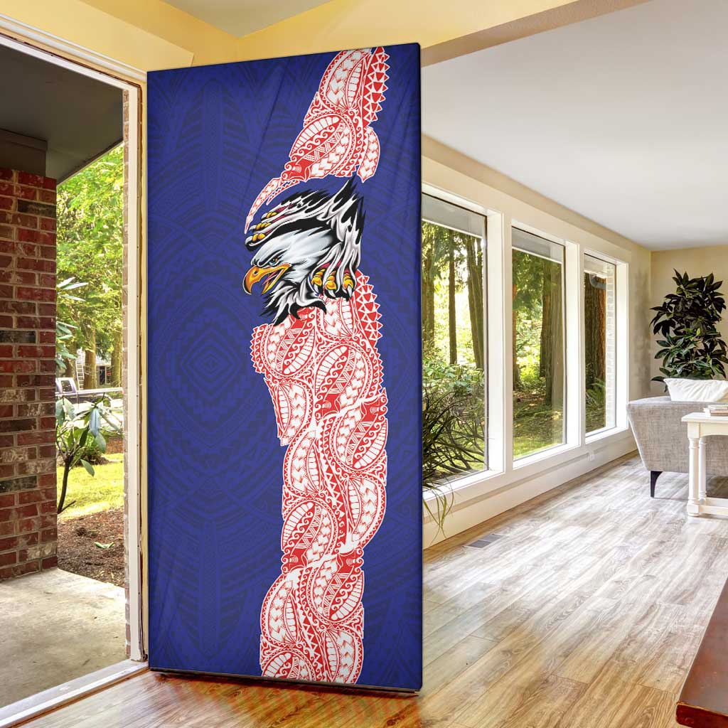 American Samoa Flag Day Door Cover Tribal Tattoo with Eagle Blue-Red LT03 - Polynesian Pride