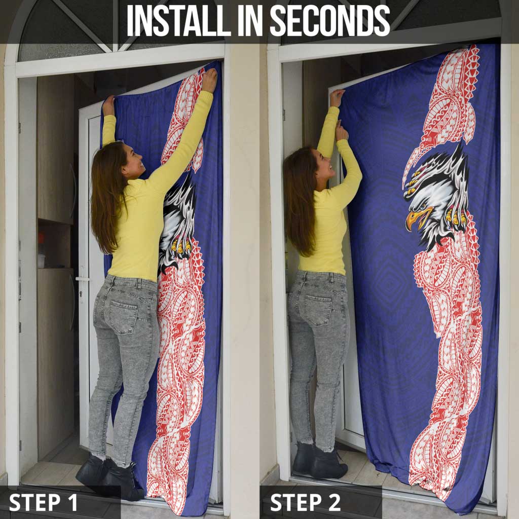 American Samoa Flag Day Door Cover Tribal Tattoo with Eagle Blue-Red LT03 - Polynesian Pride
