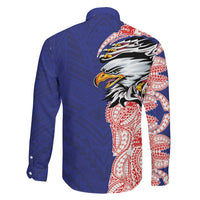 American Samoa Flag Day Family Matching Mermaid Dress and Hawaiian Shirt Tribal Tattoo with Eagle Blue-Red