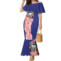 American Samoa Flag Day Family Matching Mermaid Dress and Hawaiian Shirt Tribal Tattoo with Eagle Blue-Red