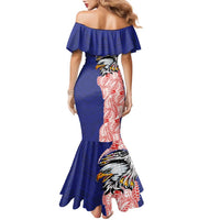 American Samoa Flag Day Family Matching Mermaid Dress and Hawaiian Shirt Tribal Tattoo with Eagle Blue-Red