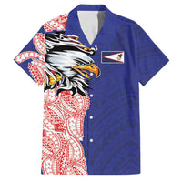 American Samoa Flag Day Family Matching Summer Maxi Dress and Hawaiian Shirt Tribal Tattoo with Eagle Blue-Red