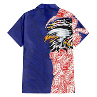American Samoa Flag Day Family Matching Summer Maxi Dress and Hawaiian Shirt Tribal Tattoo with Eagle Blue-Red