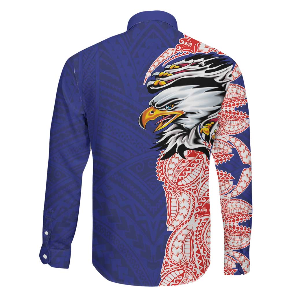 American Samoa Flag Day Family Matching Summer Maxi Dress and Hawaiian Shirt Tribal Tattoo with Eagle Blue-Red