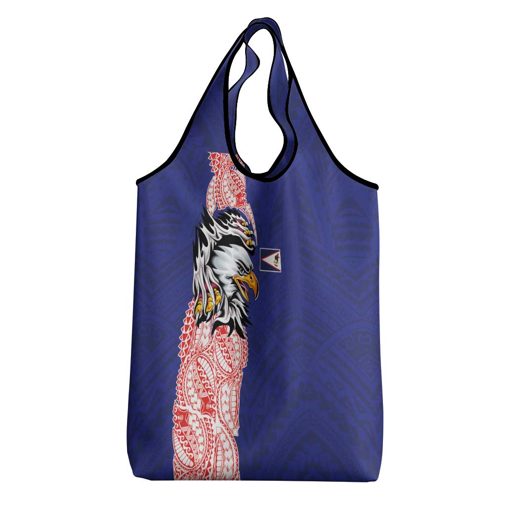 American Samoa Flag Day Grocery Bag Tribal Tattoo with Eagle Blue-Red