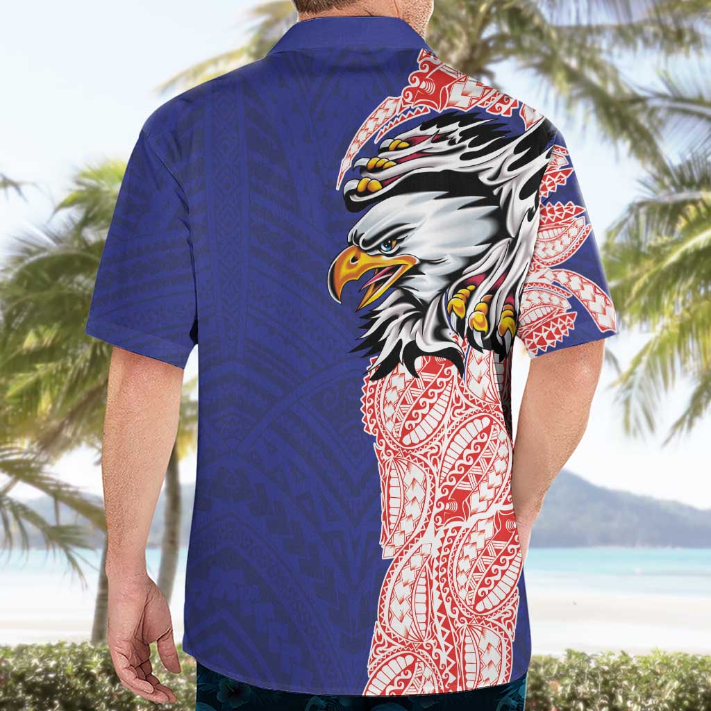 American Samoa Flag Day Hawaiian Shirt Tribal Tattoo with Eagle Blue-Red