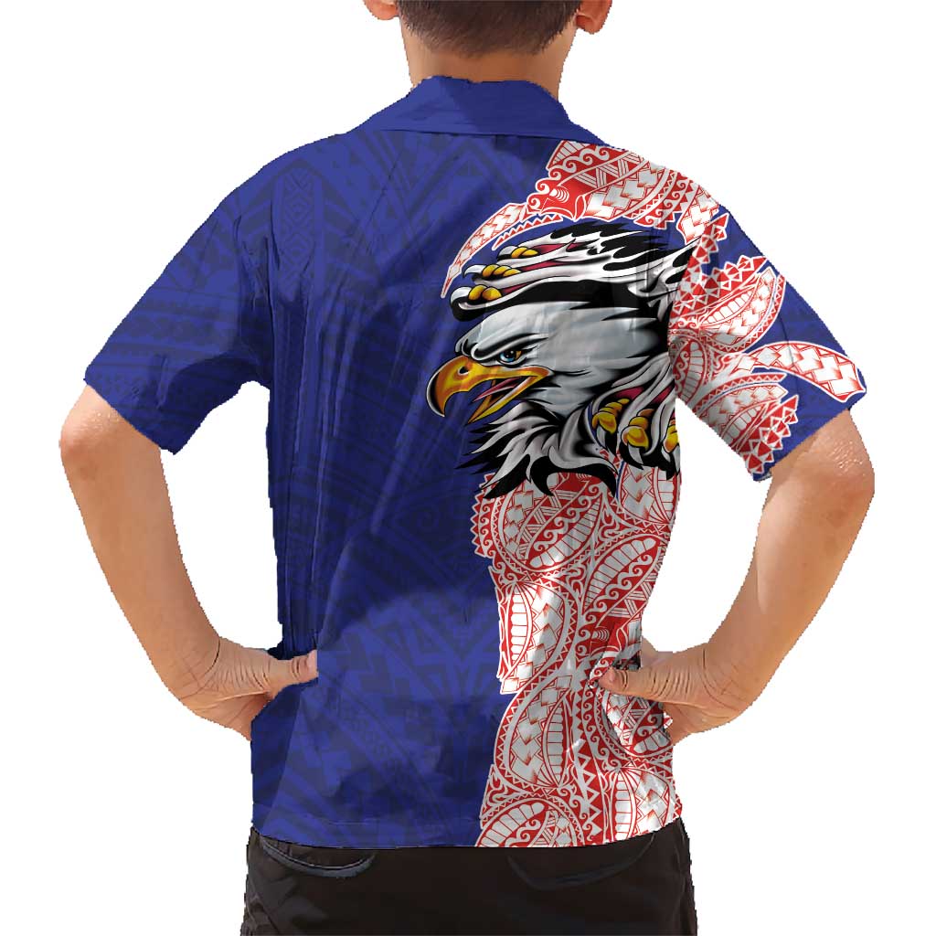 American Samoa Flag Day Hawaiian Shirt Tribal Tattoo with Eagle Blue-Red