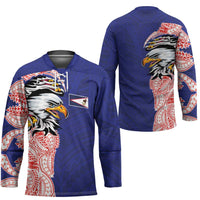American Samoa Flag Day Hockey Jersey Tribal Tattoo with Eagle Blue-Red LT03 - Polynesian Pride