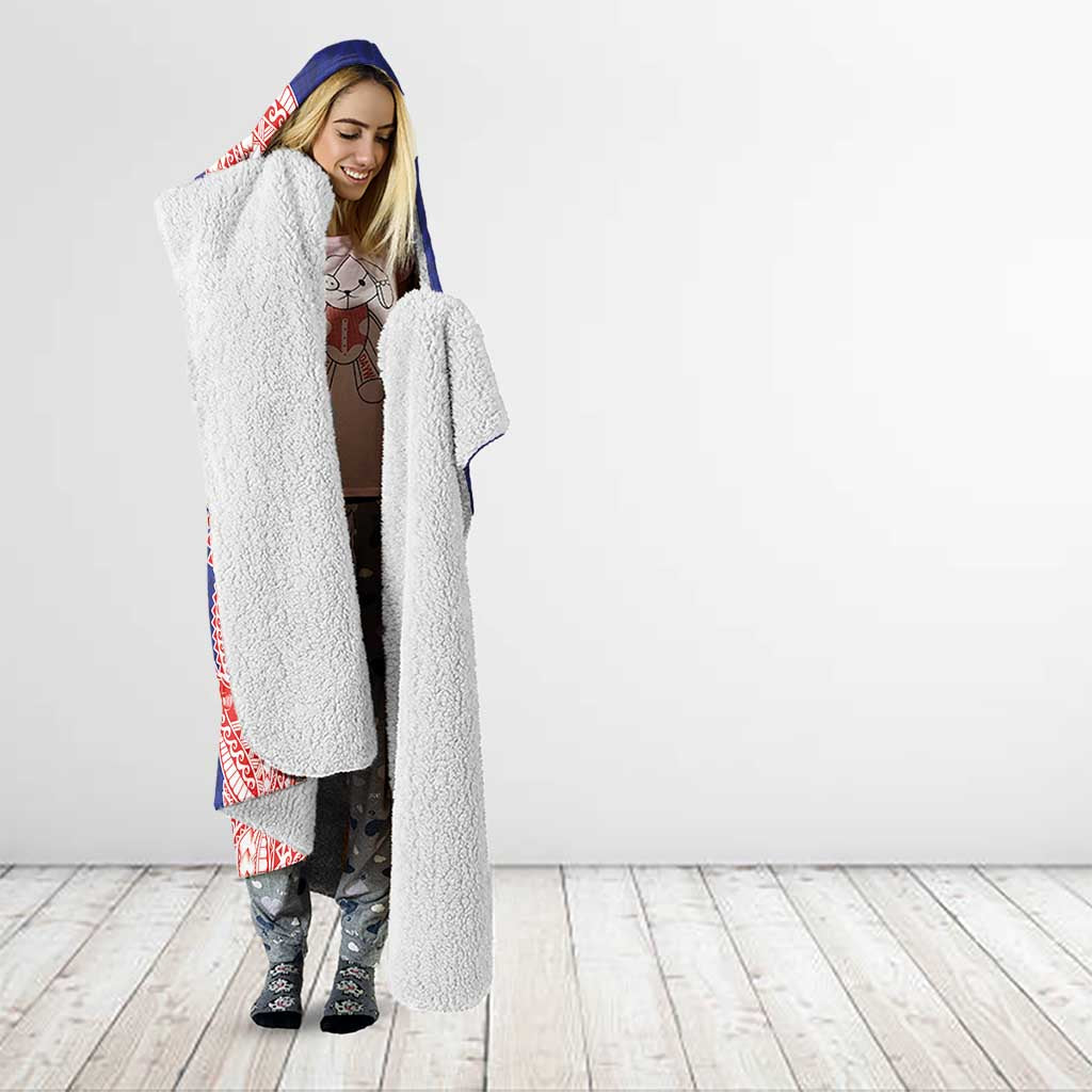 American Samoa Flag Day Hooded Blanket Tribal Tattoo with Eagle Blue-Red LT03 - Polynesian Pride