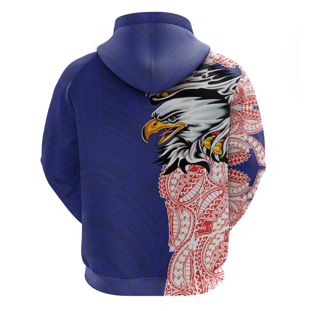 American Samoa Flag Day Hoodie Tribal Tattoo with Eagle Blue-Red LT03 - Polynesian Pride