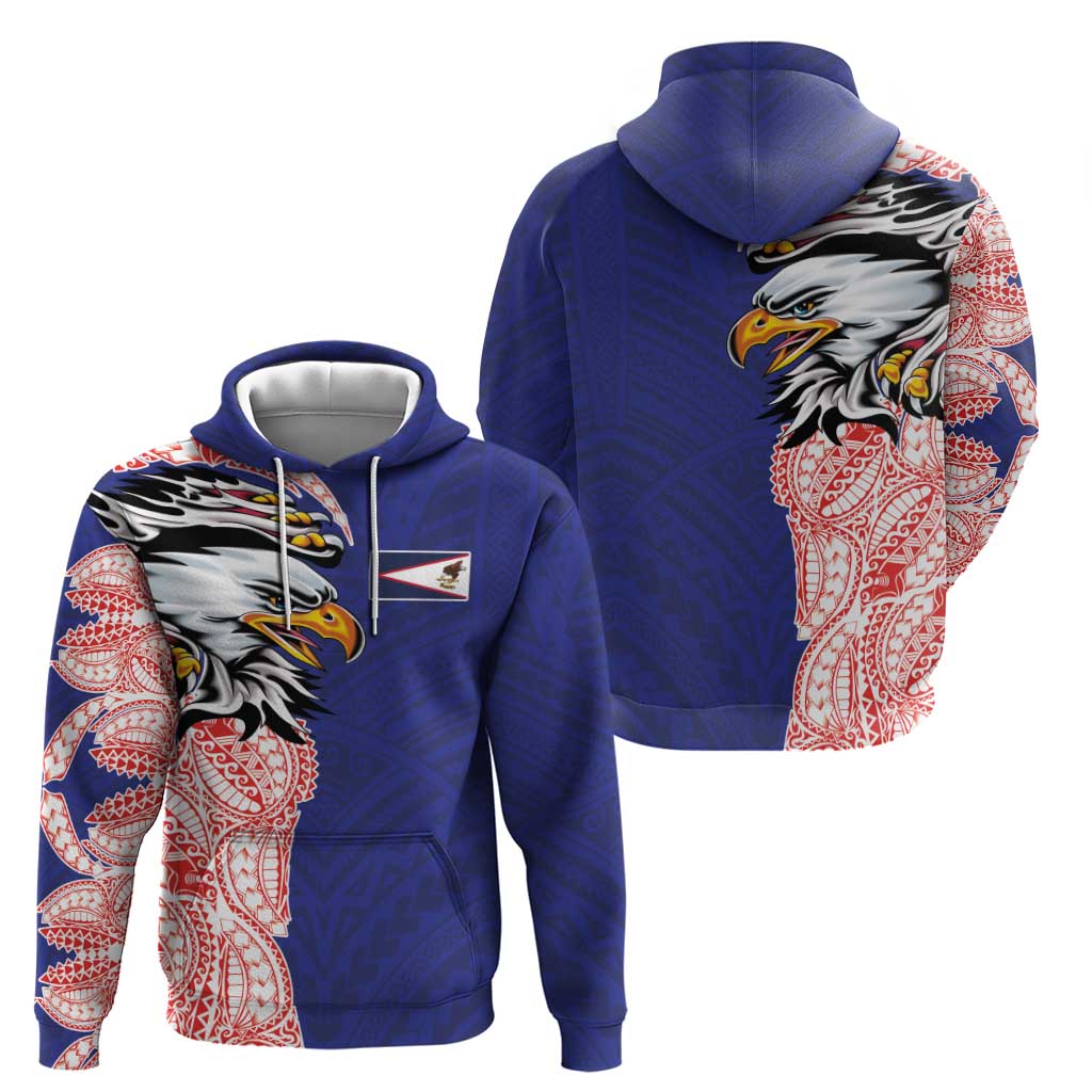 American Samoa Flag Day Hoodie Tribal Tattoo with Eagle Blue-Red LT03 - Polynesian Pride