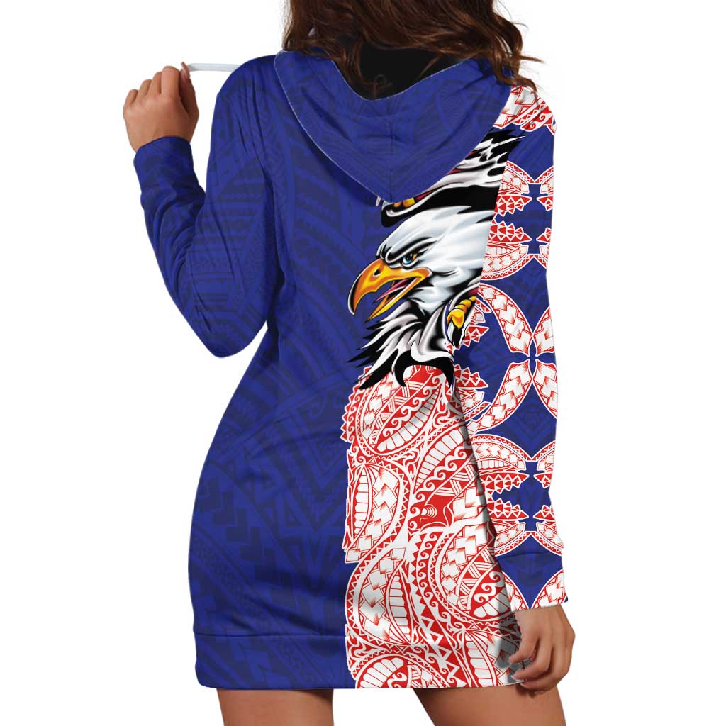 American Samoa Flag Day Hoodie Dress Tribal Tattoo with Eagle Blue-Red LT03 - Polynesian Pride