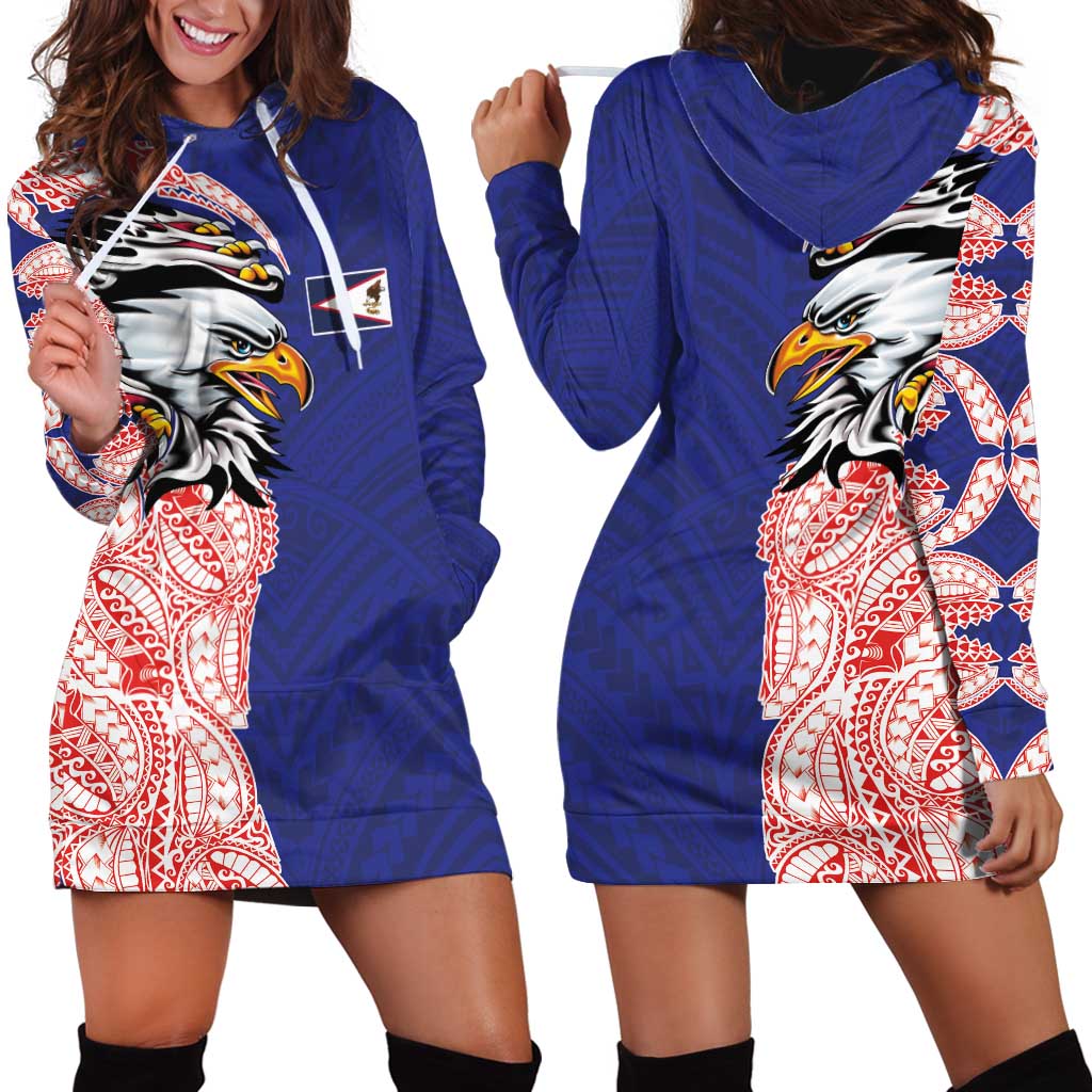 American Samoa Flag Day Hoodie Dress Tribal Tattoo with Eagle Blue-Red LT03 - Polynesian Pride