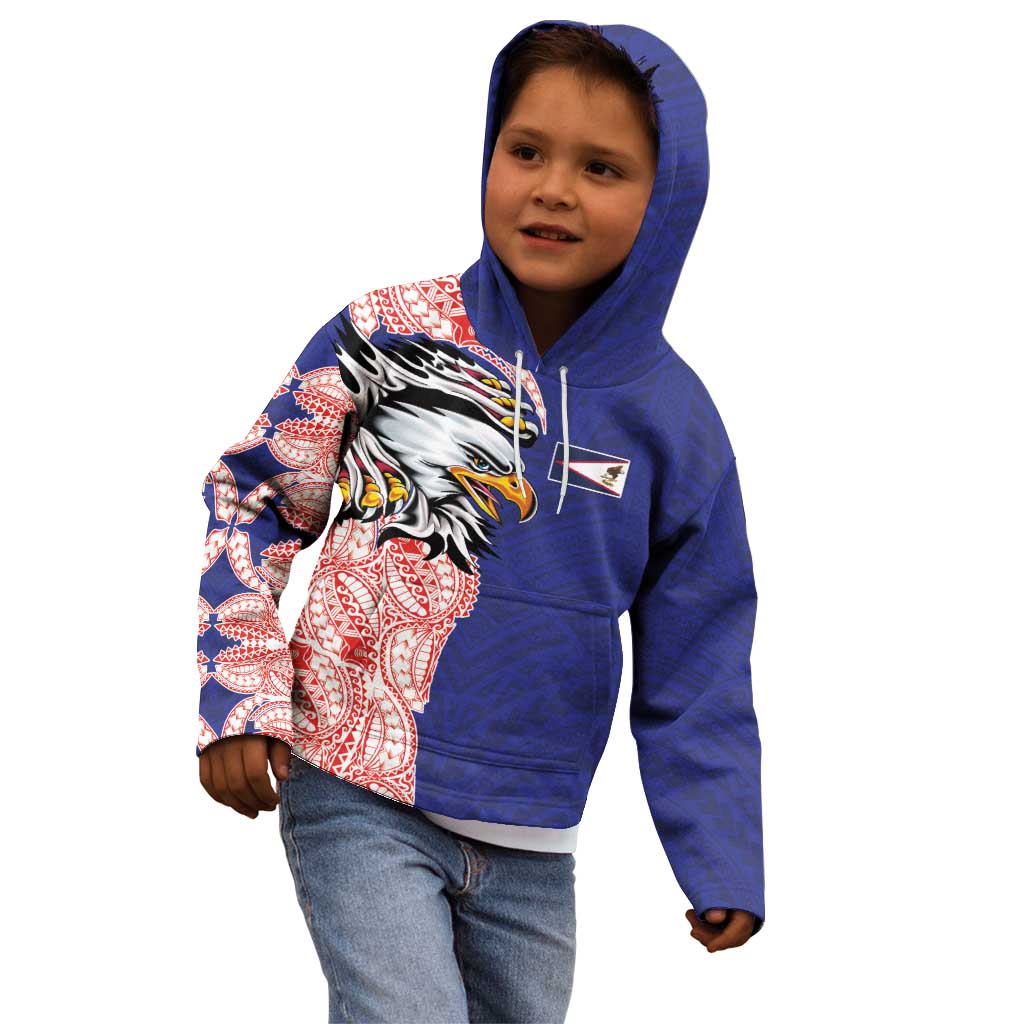American Samoa Flag Day Kid Hoodie Tribal Tattoo with Eagle Blue-Red LT03 - Polynesian Pride