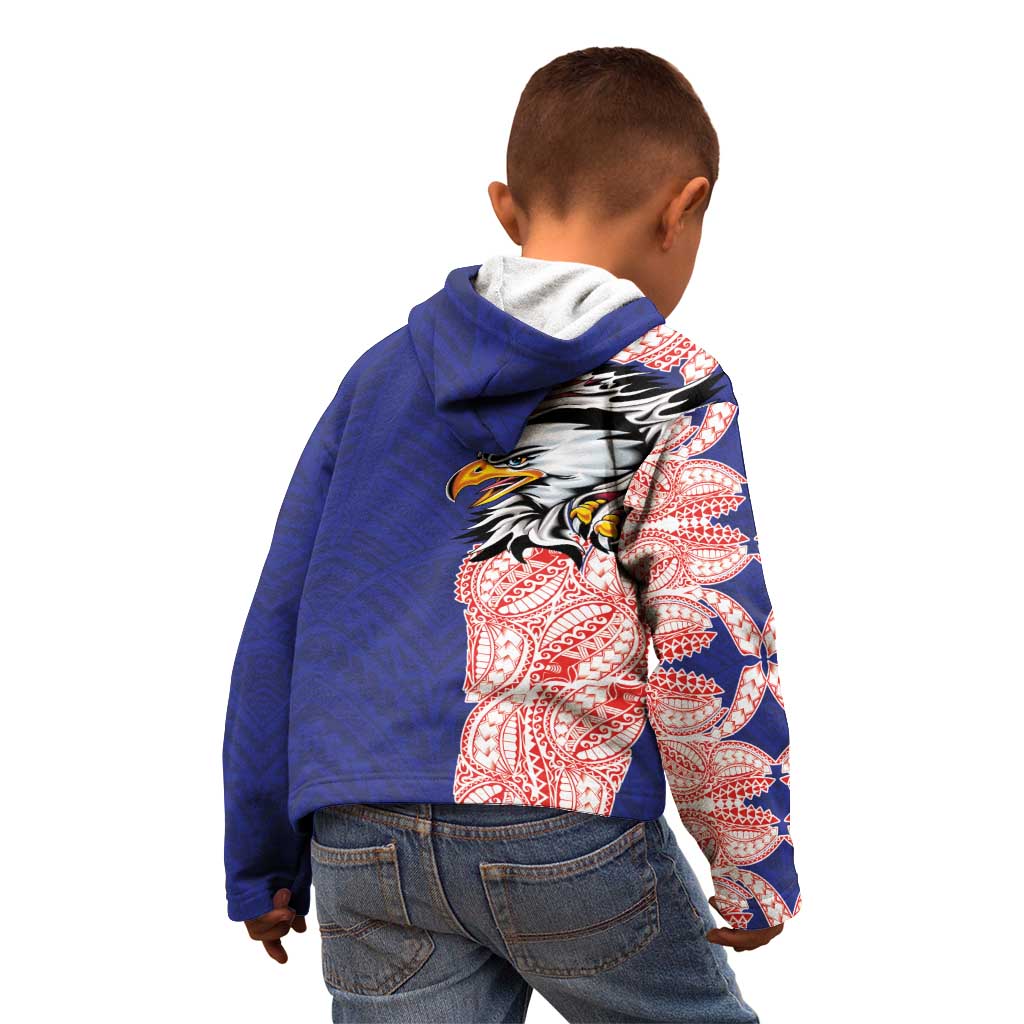 American Samoa Flag Day Kid Hoodie Tribal Tattoo with Eagle Blue-Red LT03 - Polynesian Pride
