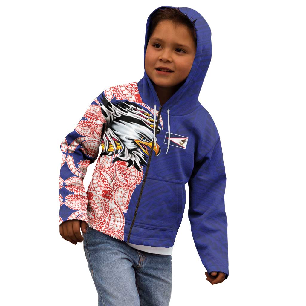 American Samoa Flag Day Kid Hoodie Tribal Tattoo with Eagle Blue-Red LT03 - Polynesian Pride