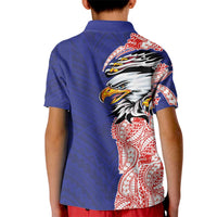 American Samoa Flag Day Kid Polo Shirt Tribal Tattoo with Eagle Blue-Red LT03 - Polynesian Pride