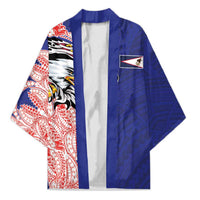 American Samoa Flag Day Kimono Tribal Tattoo with Eagle Blue-Red LT03 Unisex Blue - Polynesian Pride