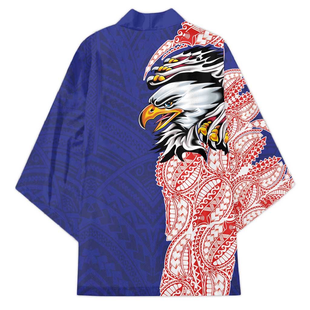 American Samoa Flag Day Kimono Tribal Tattoo with Eagle Blue-Red LT03 - Polynesian Pride