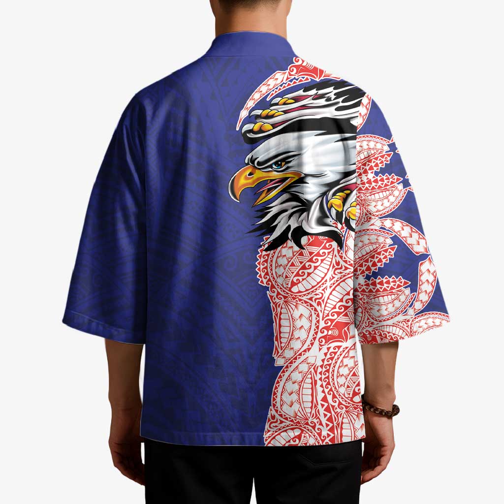 American Samoa Flag Day Kimono Tribal Tattoo with Eagle Blue-Red LT03 - Polynesian Pride