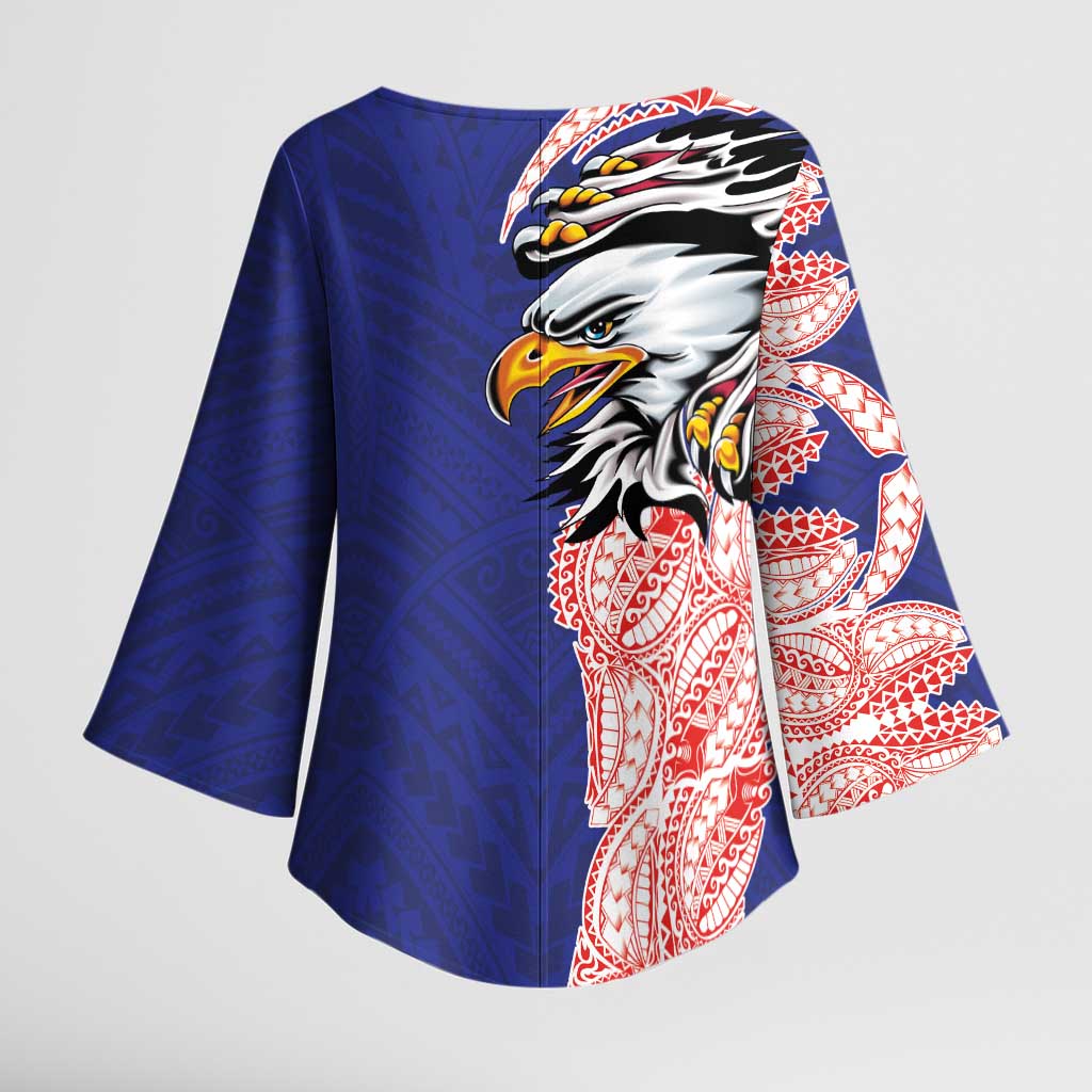American Samoa Flag Day Kimono Sleeve Blouse Tribal Tattoo with Eagle Blue-Red LT03 - Polynesian Pride