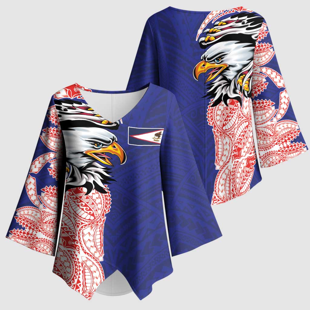 American Samoa Flag Day Kimono Sleeve Blouse Tribal Tattoo with Eagle Blue-Red LT03 - Polynesian Pride