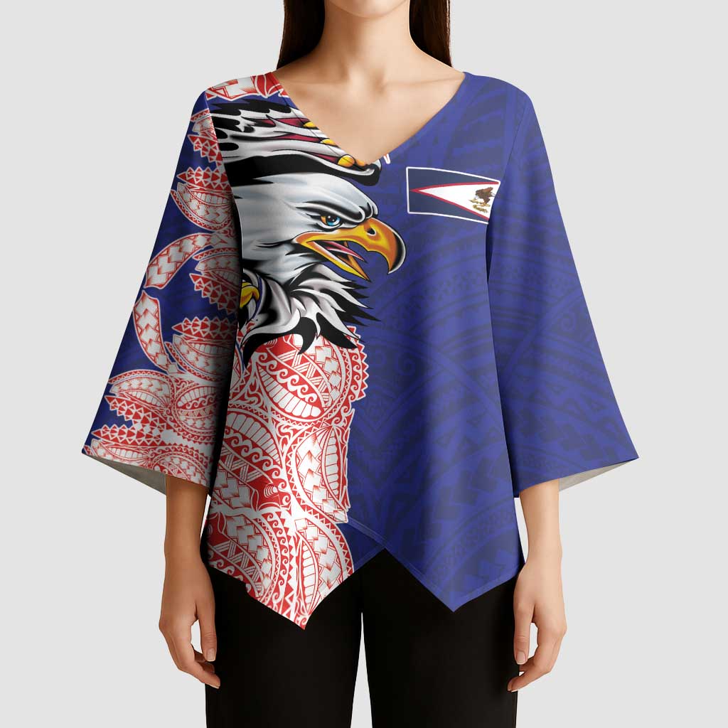 American Samoa Flag Day Kimono Sleeve Blouse Tribal Tattoo with Eagle Blue-Red LT03 - Polynesian Pride