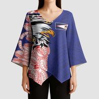 American Samoa Flag Day Kimono Sleeve Blouse Tribal Tattoo with Eagle Blue-Red LT03 - Polynesian Pride