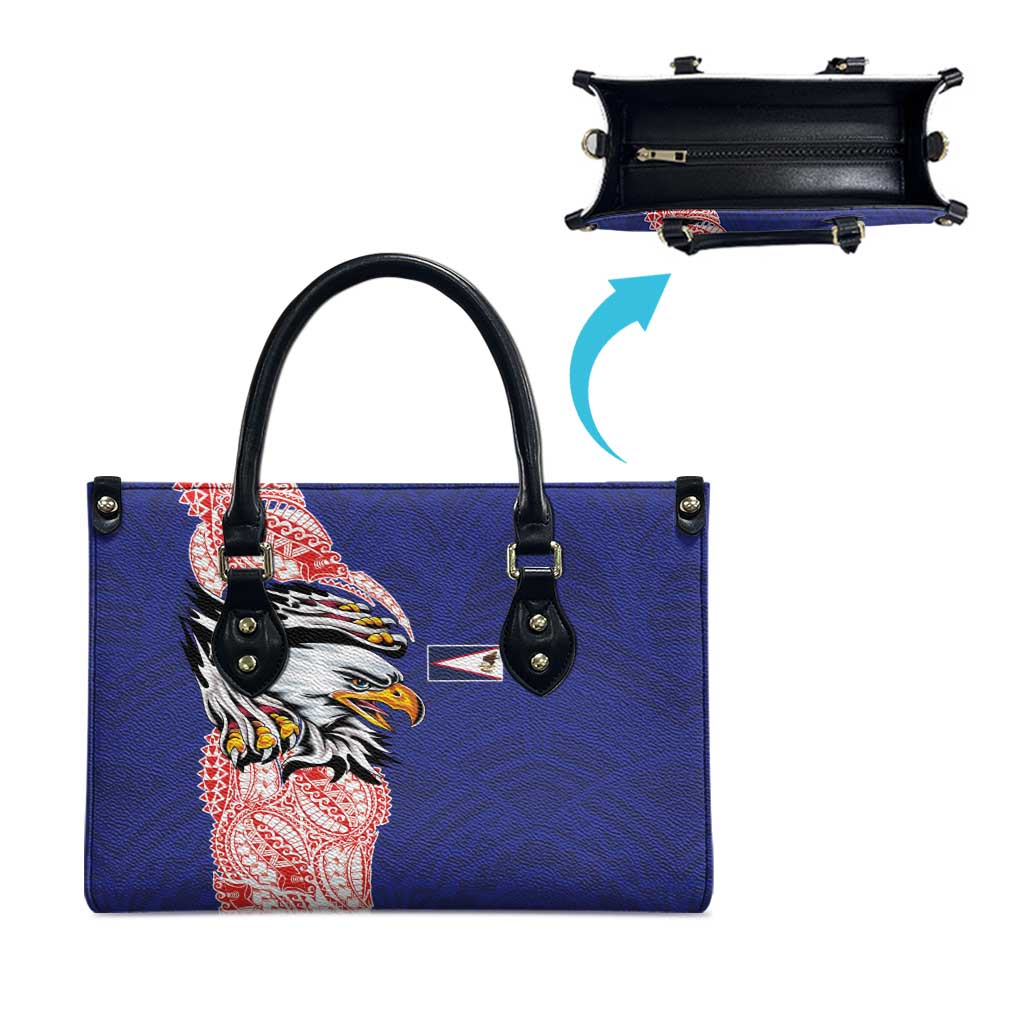 American Samoa Flag Day Leather Bag Tribal Tattoo with Eagle Blue-Red LT03 - Polynesian Pride