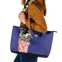 American Samoa Flag Day Leather Tote Bag Tribal Tattoo with Eagle Blue-Red LT03 Blue - Polynesian Pride