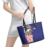 American Samoa Flag Day Leather Tote Bag Tribal Tattoo with Eagle Blue-Red LT03 - Polynesian Pride