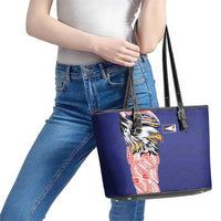 American Samoa Flag Day Leather Tote Bag Tribal Tattoo with Eagle Blue-Red LT03 - Polynesian Pride