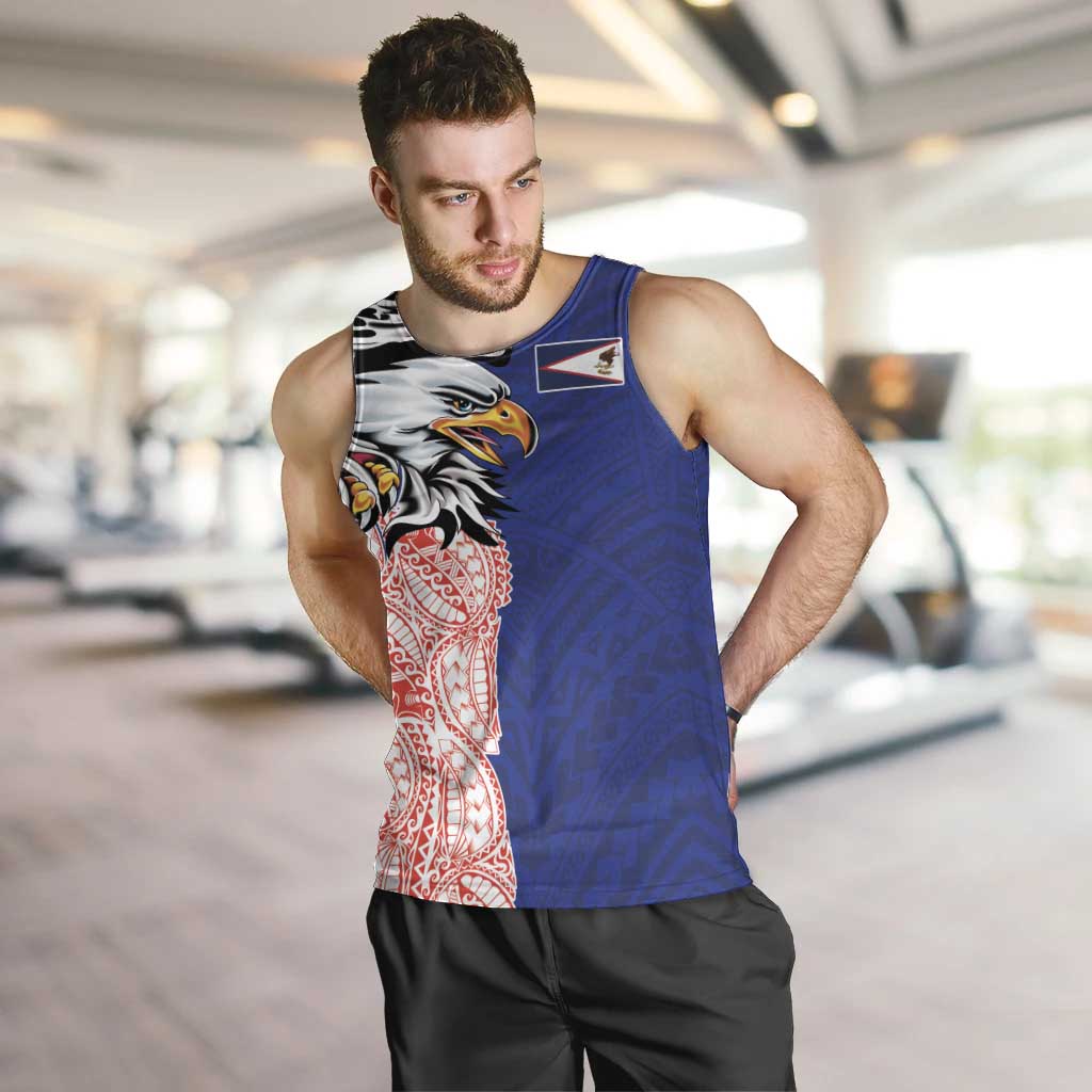 American Samoa Flag Day Men Tank Top Tribal Tattoo with Eagle Blue-Red LT03 Blue - Polynesian Pride