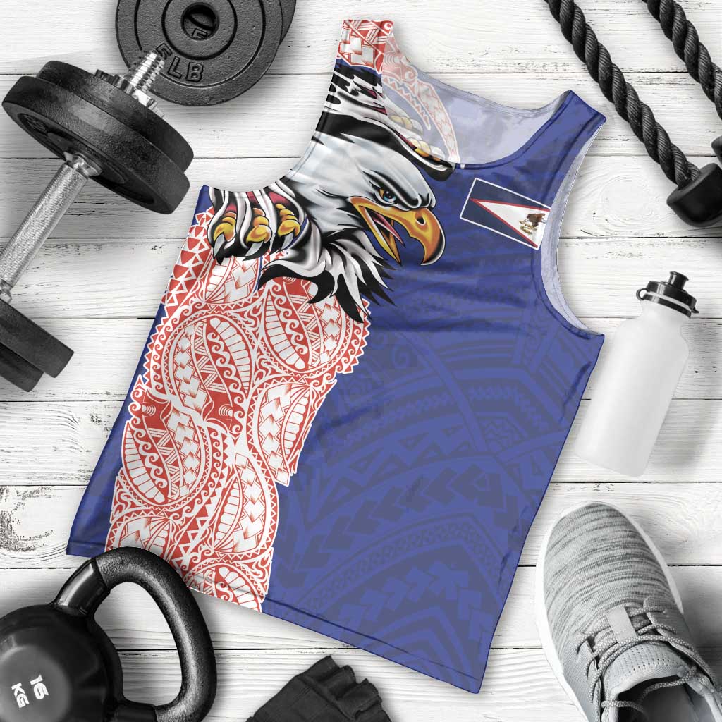 American Samoa Flag Day Men Tank Top Tribal Tattoo with Eagle Blue-Red LT03 - Polynesian Pride