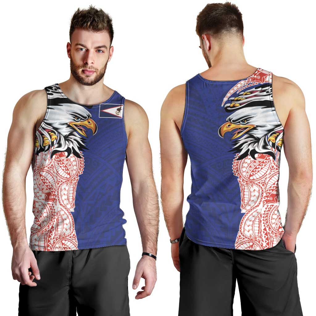 American Samoa Flag Day Men Tank Top Tribal Tattoo with Eagle Blue-Red LT03 - Polynesian Pride
