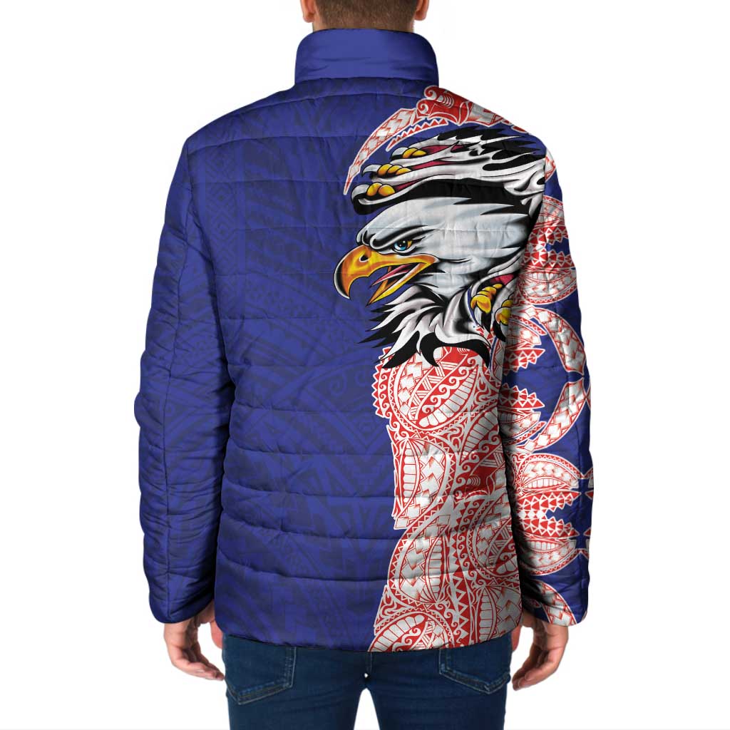 American Samoa Flag Day Padded Jacket Tribal Tattoo with Eagle Blue-Red LT03 - Polynesian Pride