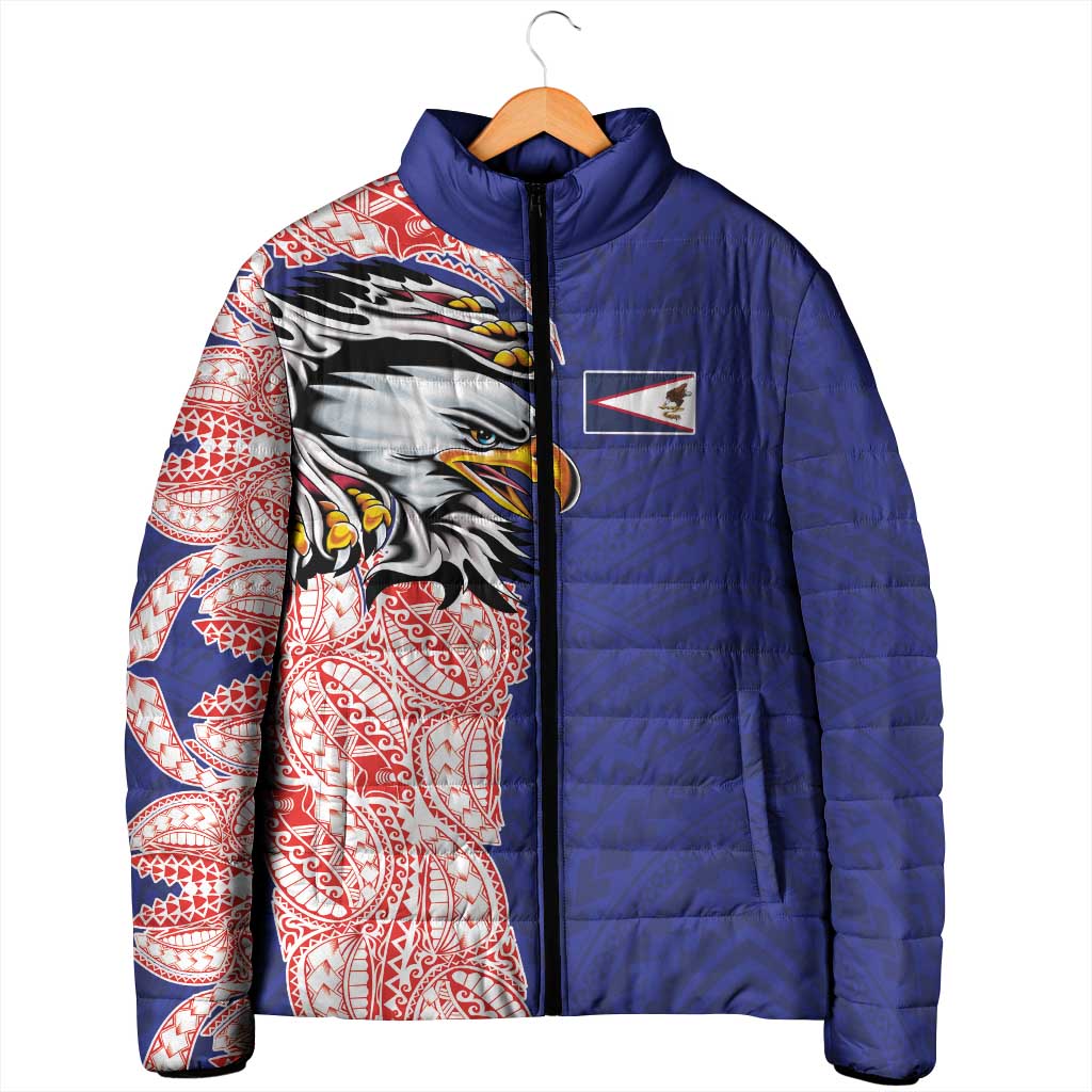 American Samoa Flag Day Padded Jacket Tribal Tattoo with Eagle Blue-Red LT03 - Polynesian Pride
