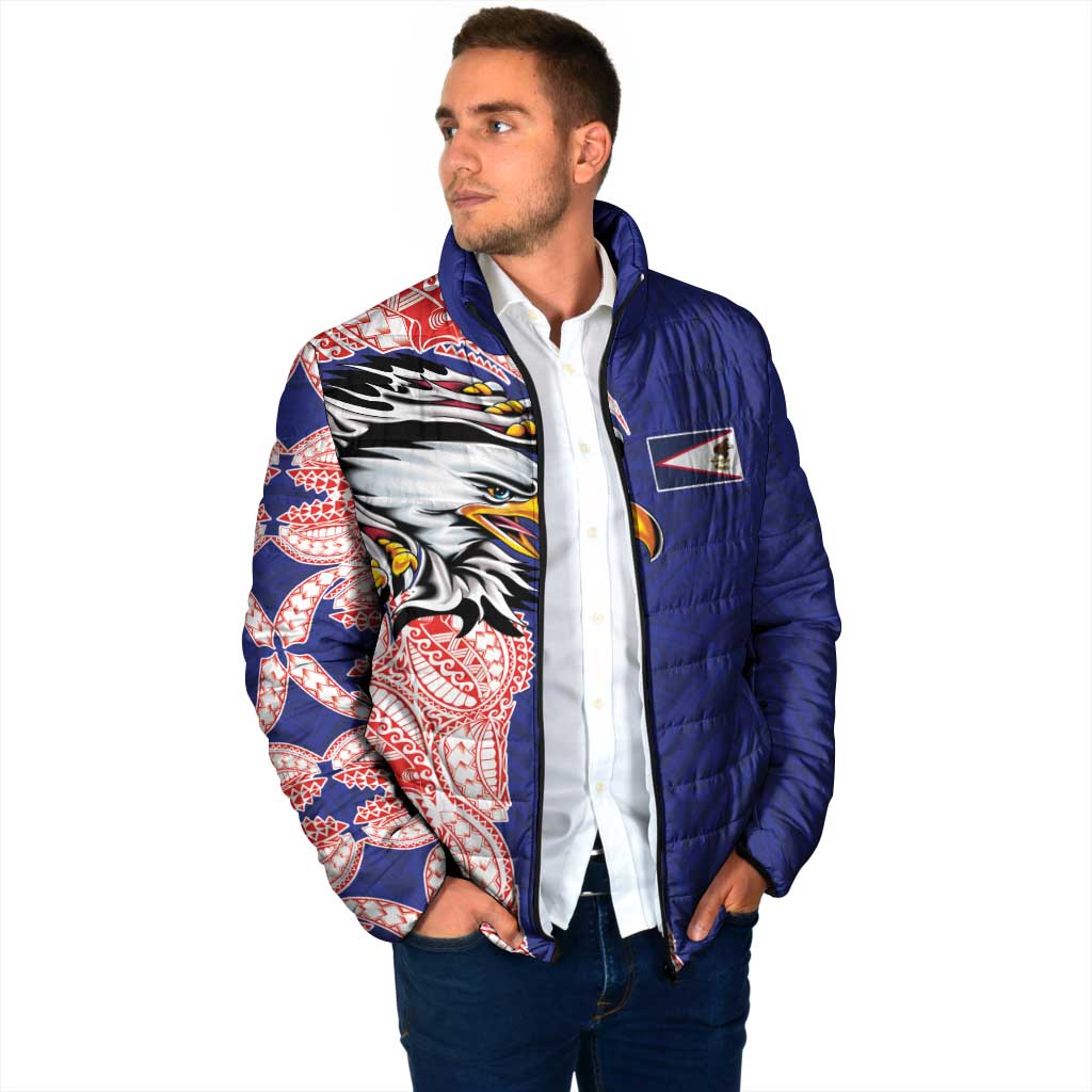 American Samoa Flag Day Padded Jacket Tribal Tattoo with Eagle Blue-Red LT03 - Polynesian Pride