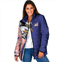 American Samoa Flag Day Padded Jacket Tribal Tattoo with Eagle Blue-Red LT03 Women Blue - Polynesian Pride