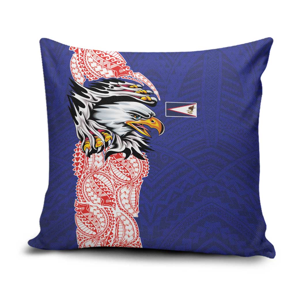 American Samoa Flag Day Pillow Cover Tribal Tattoo with Eagle Blue-Red LT03 Blue - Polynesian Pride