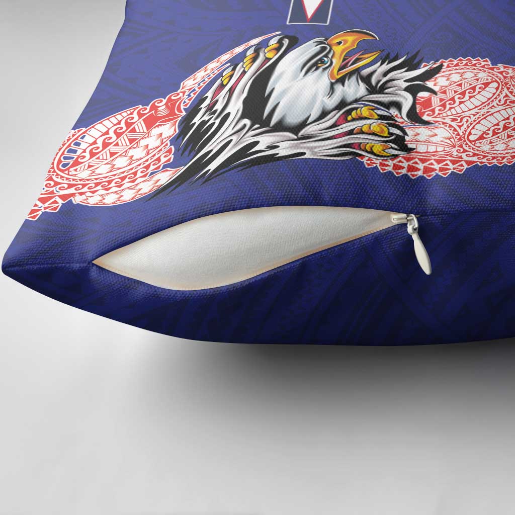 American Samoa Flag Day Pillow Cover Tribal Tattoo with Eagle Blue-Red LT03 - Polynesian Pride