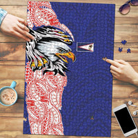 American Samoa Flag Day Puzzle Tribal Tattoo with Eagle Blue-Red LT03 Blue - Polynesian Pride