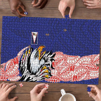 American Samoa Flag Day Puzzle Tribal Tattoo with Eagle Blue-Red LT03 - Polynesian Pride