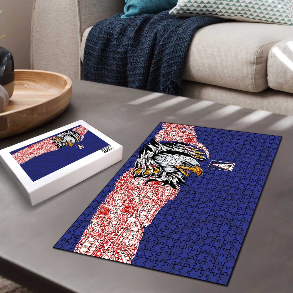 American Samoa Flag Day Puzzle Tribal Tattoo with Eagle Blue-Red LT03 - Polynesian Pride