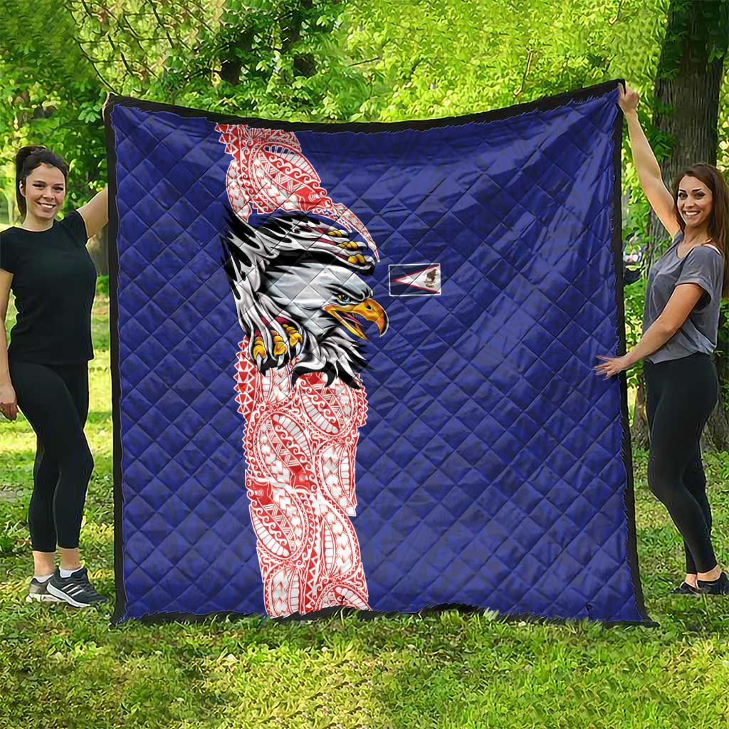 American Samoa Flag Day Quilt Tribal Tattoo with Eagle Blue-Red LT03 - Polynesian Pride