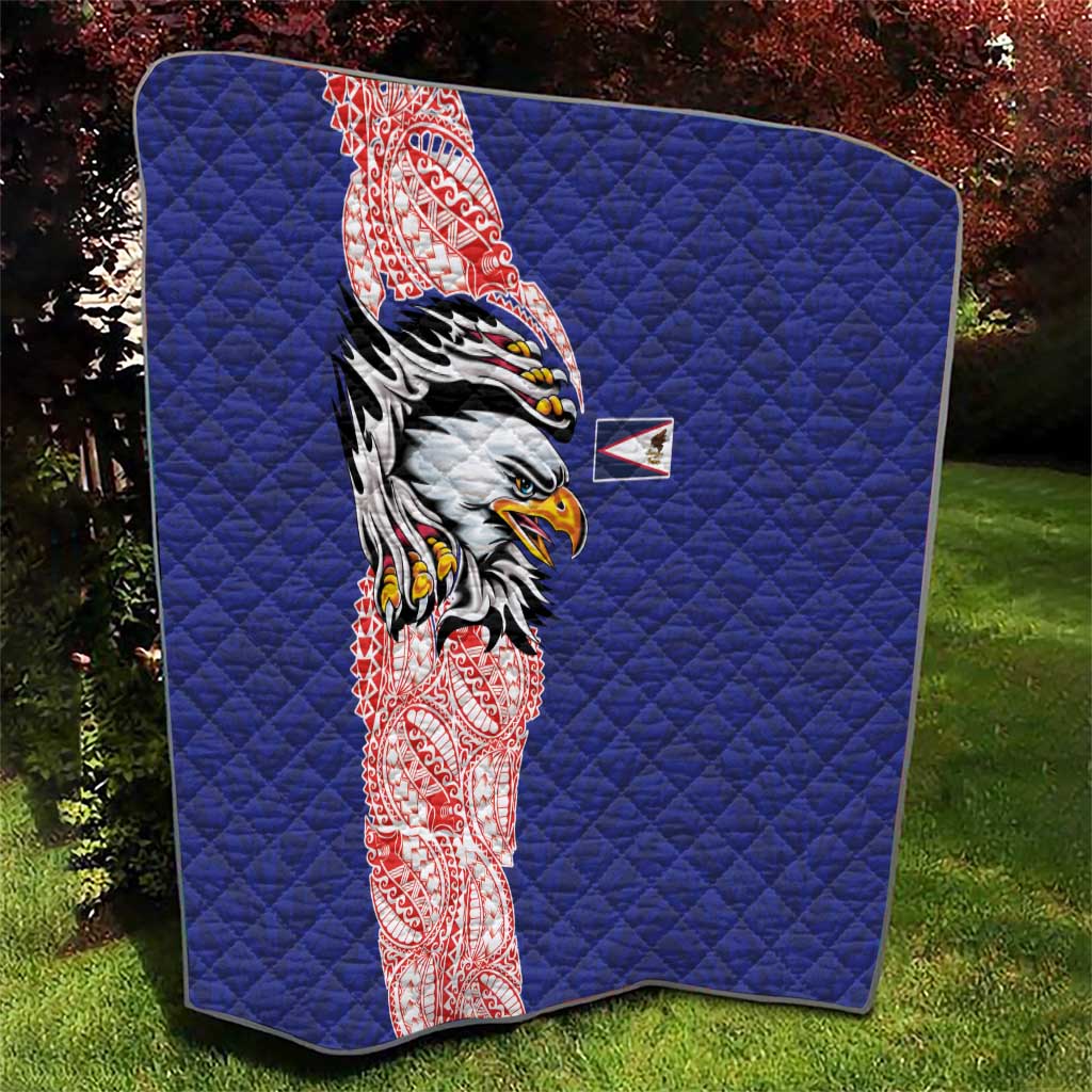 American Samoa Flag Day Quilt Tribal Tattoo with Eagle Blue-Red LT03 - Polynesian Pride