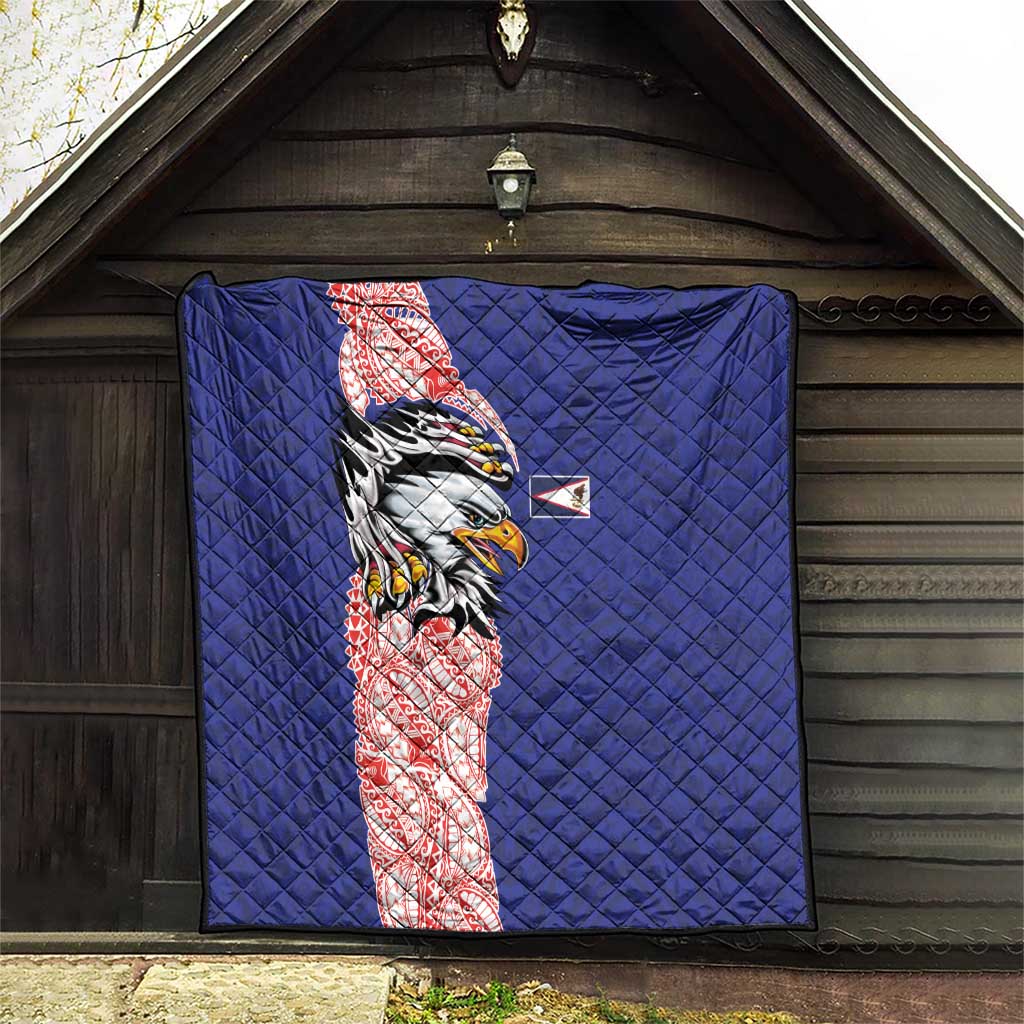 American Samoa Flag Day Quilt Tribal Tattoo with Eagle Blue-Red LT03 - Polynesian Pride