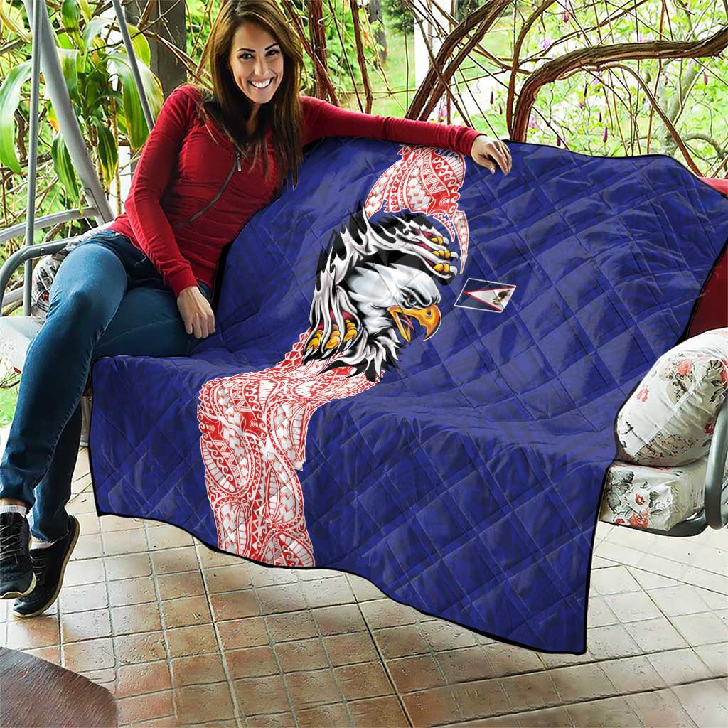 American Samoa Flag Day Quilt Tribal Tattoo with Eagle Blue-Red LT03 - Polynesian Pride