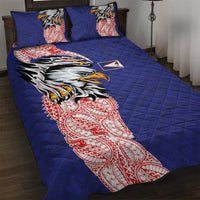 American Samoa Flag Day Quilt Bed Set Tribal Tattoo with Eagle Blue-Red LT03 Blue - Polynesian Pride