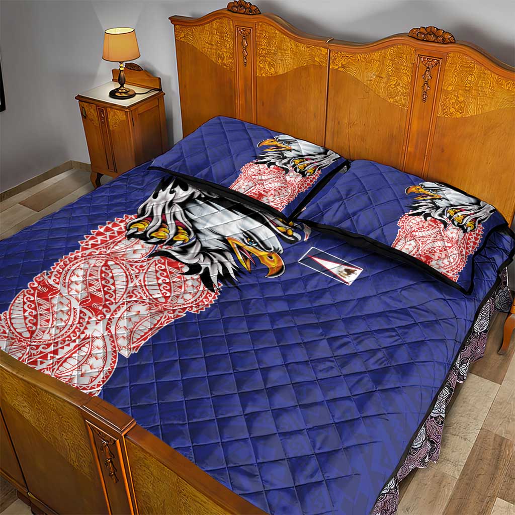 American Samoa Flag Day Quilt Bed Set Tribal Tattoo with Eagle Blue-Red LT03 - Polynesian Pride
